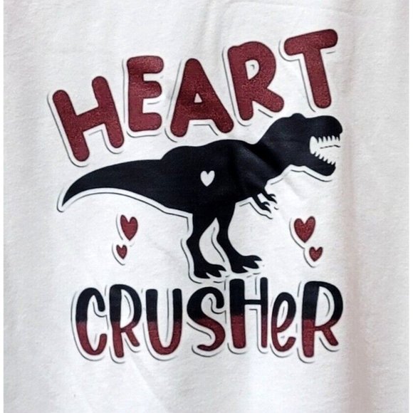 HEART CRUSHER T-Rex Youth XL 14/16 Red 3/4 Raglan Sleeve Valentine's Day T-Shirt - Picture 2 of 6